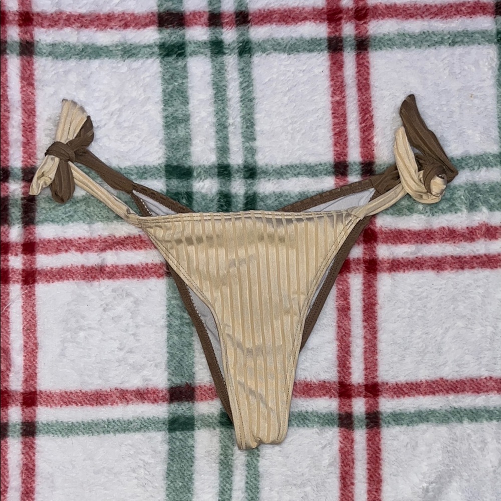 NWOT Striped Tan Bikini Bottom with Side Ties